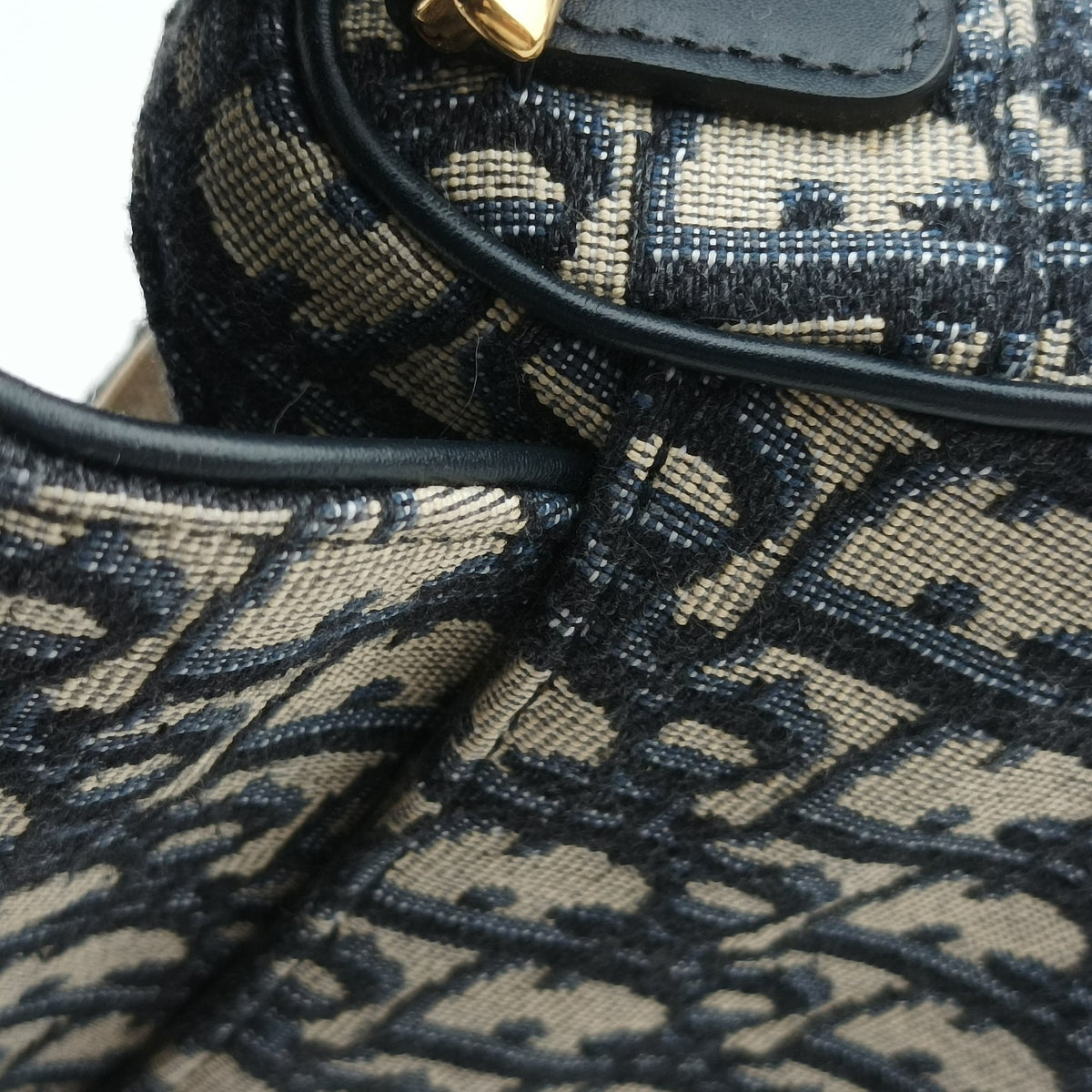 Pre-owned Christian Dior Saddle Navy Jacquard × Leather  shoulderbag | stylenewstar