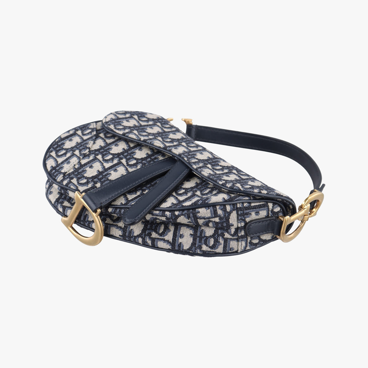 Pre-owned Christian Dior Saddle Navy Jacquard × Leather  shoulderbag | stylenewstar