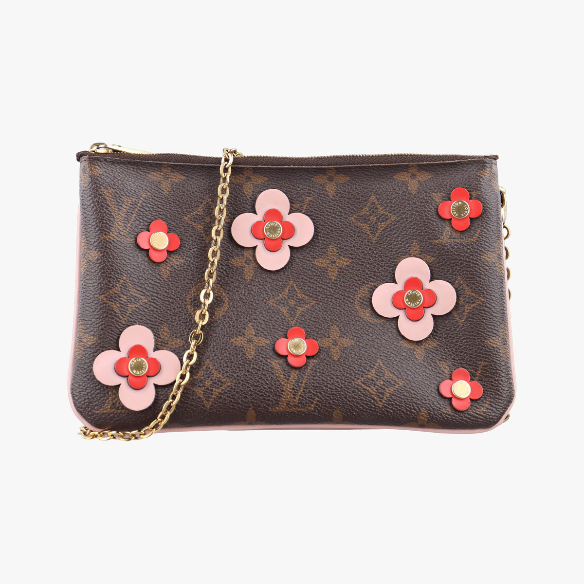 Secondhand Louis Vuitton Pochette Double Zip Brown x Pink x Red Monogram canvas M63905 shoulderbag | stylenewstar