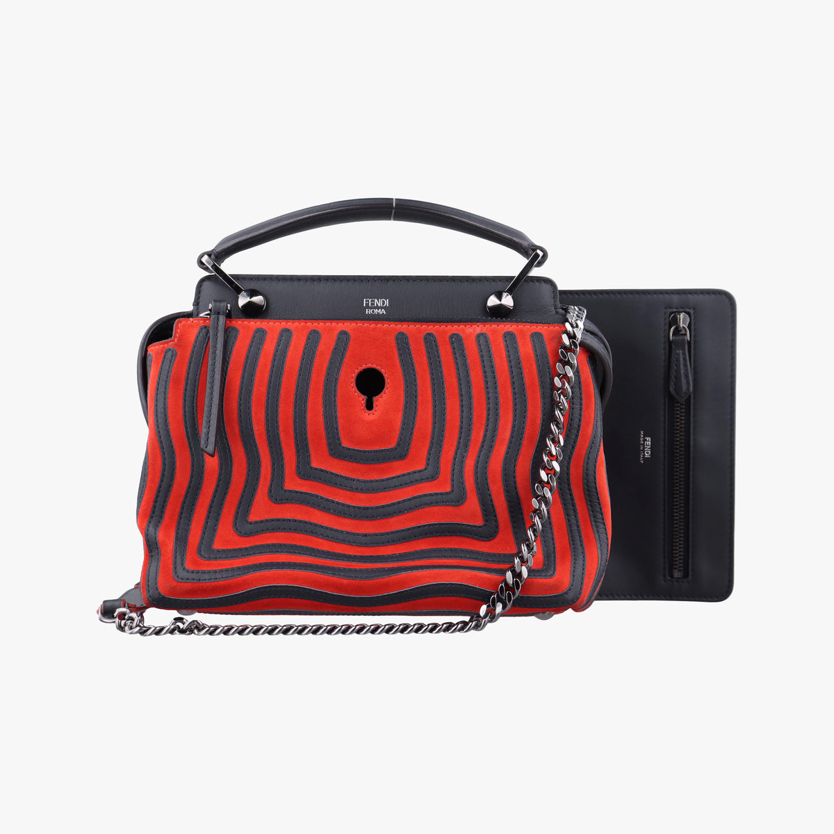 Secondhand Fendi Dotcom Click Small Red × Black Suede × Leather 8BN299 shoulderbag | stylenewstar