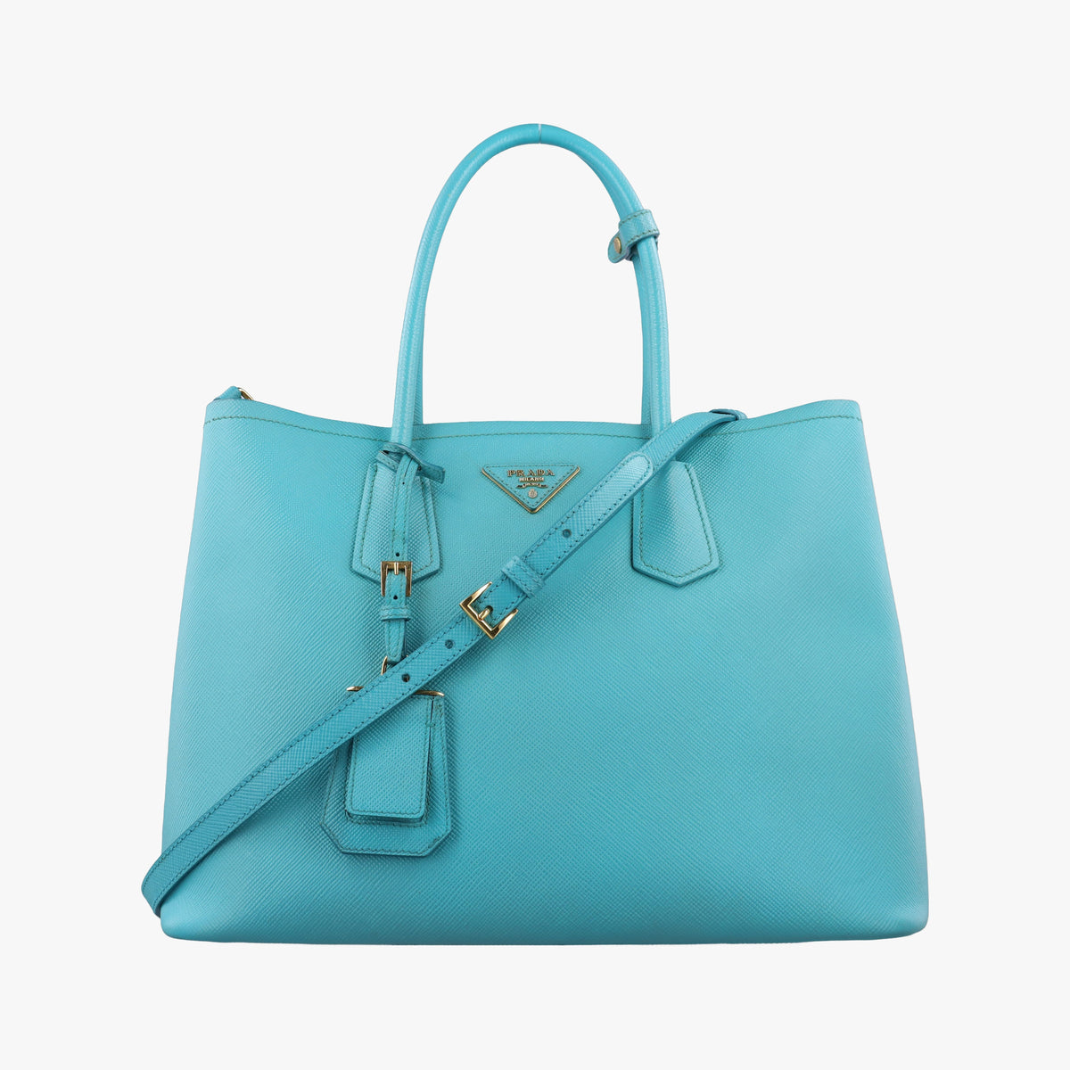 Pre-owned Prada Double Cuir Blue SAFFIANO Leather B2756T shoulderbag | stylenewstar