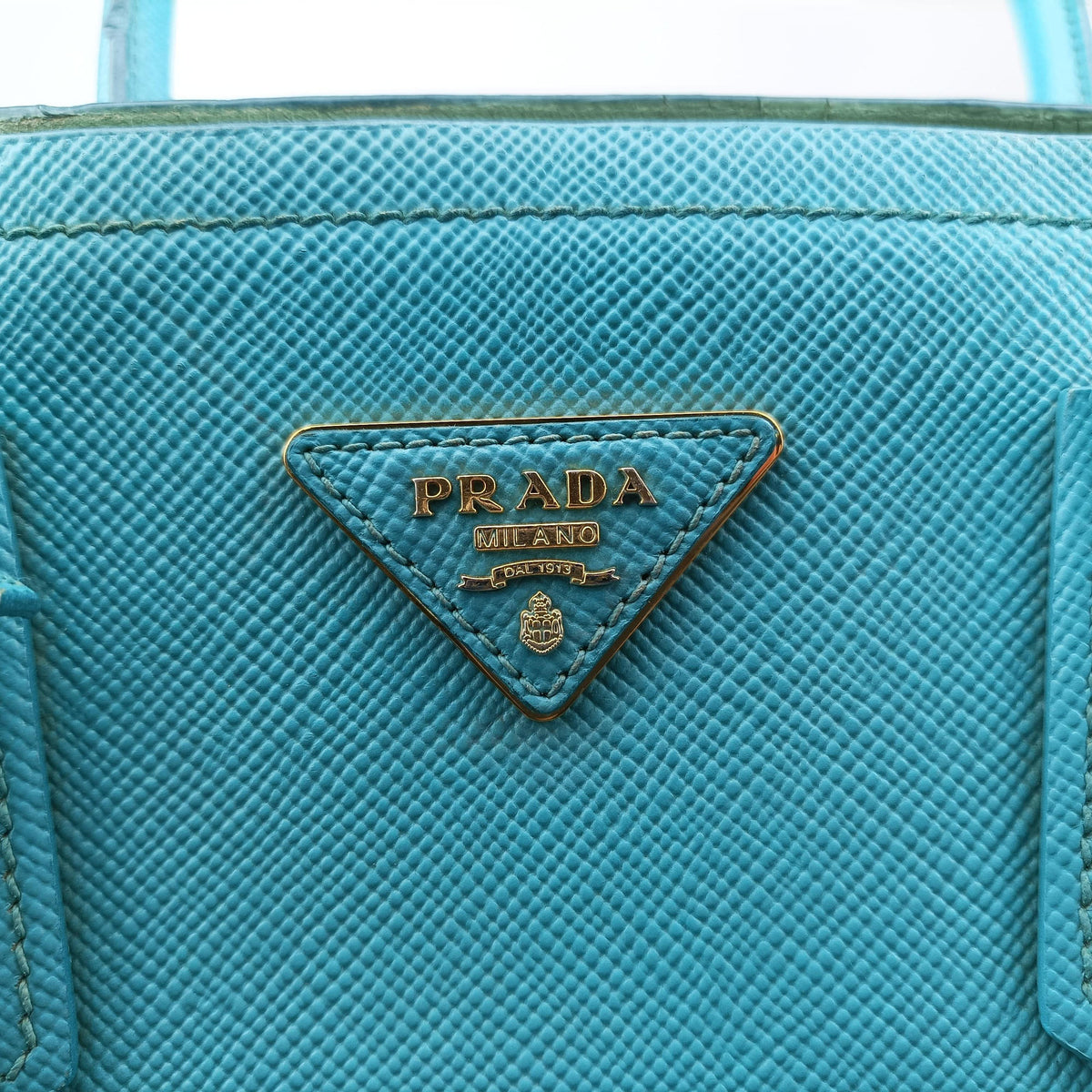 Pre-owned Prada Double Cuir Blue SAFFIANO Leather B2756T shoulderbag | stylenewstar