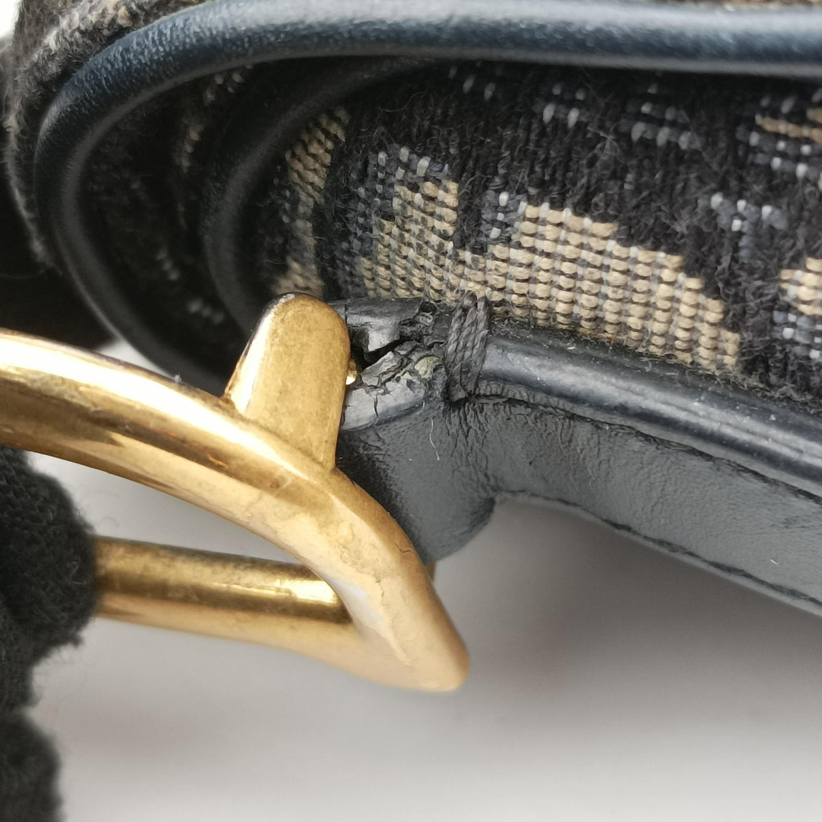 Pre-owned Christian Dior Saddle Navy Jacquard × Leather  shoulderbag | stylenewstar