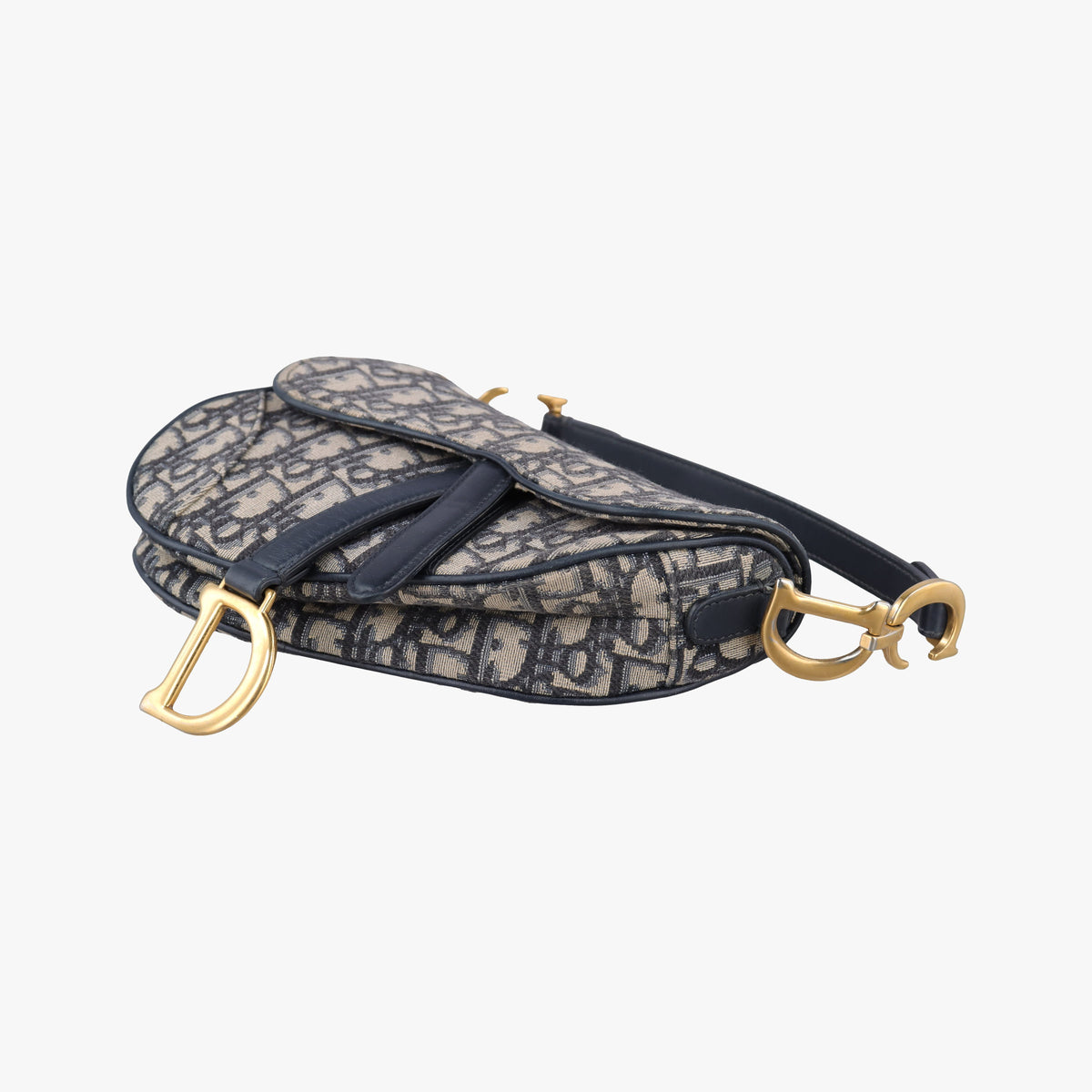 Pre-owned Christian Dior Saddle Navy Jacquard × Leather  shoulderbag | stylenewstar