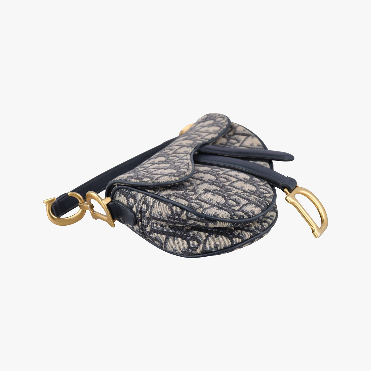 Pre-owned Christian Dior Saddle Navy Jacquard × Leather  shoulderbag | stylenewstar