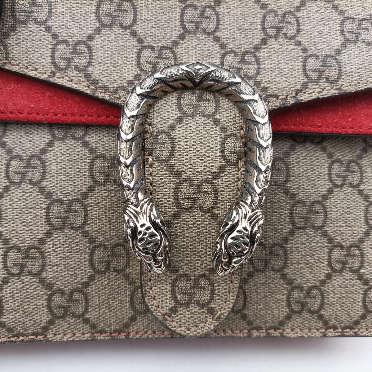 Pre-owned Gucci Dionysus beige×red PVC coated canvas × suede 421970 shoulderbag | stylenewstar