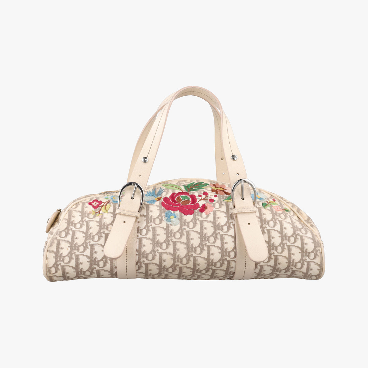 Pre-owned Christian Dior Flower Trotter Beige x Multi Jacquard×Leather  handbag | stylenewstar