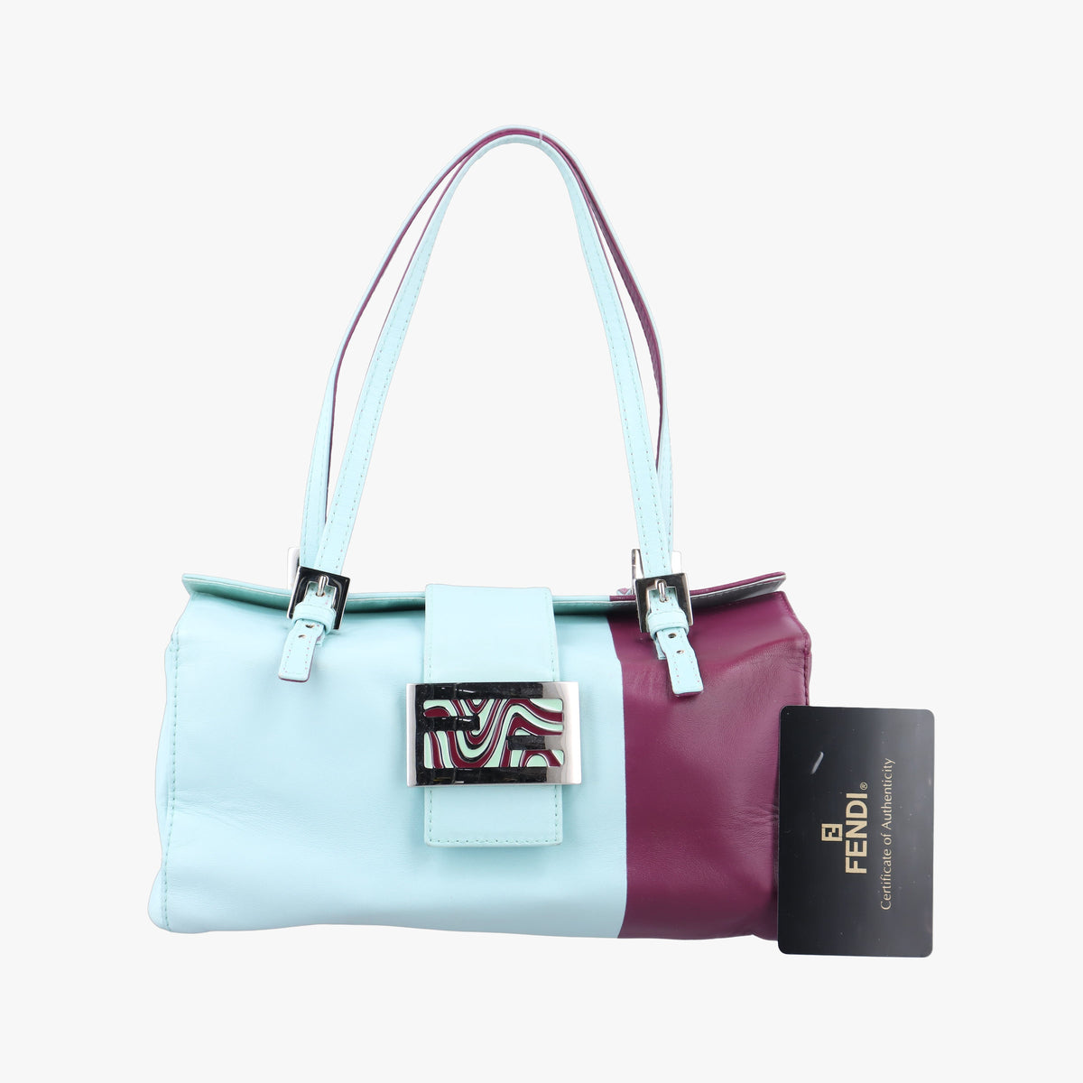 Pre-owned Fendi Bento box Blue x Purple Leather 26790 handbag | stylenewstar