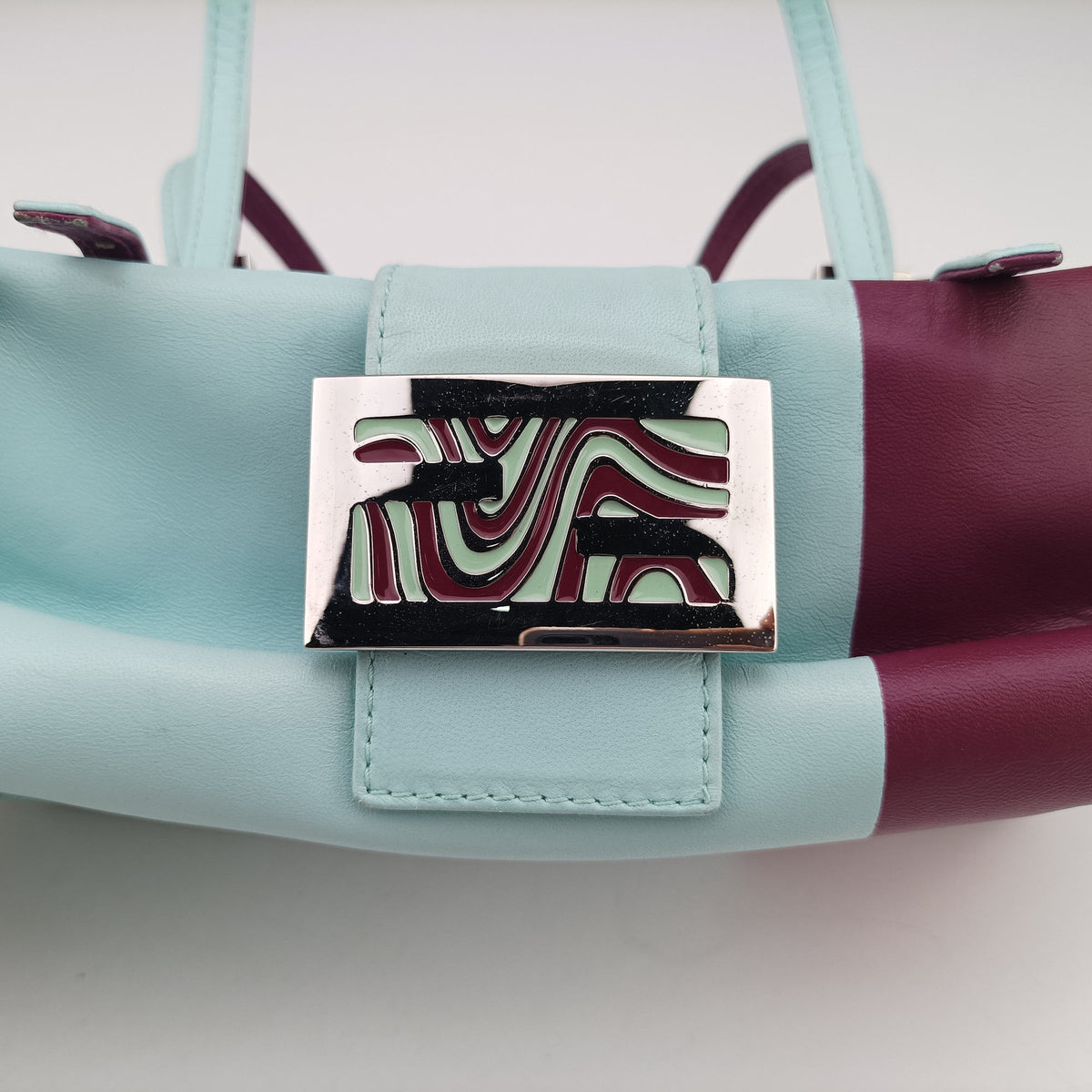 Pre-owned Fendi Bento box Blue x Purple Leather 26790 handbag | stylenewstar