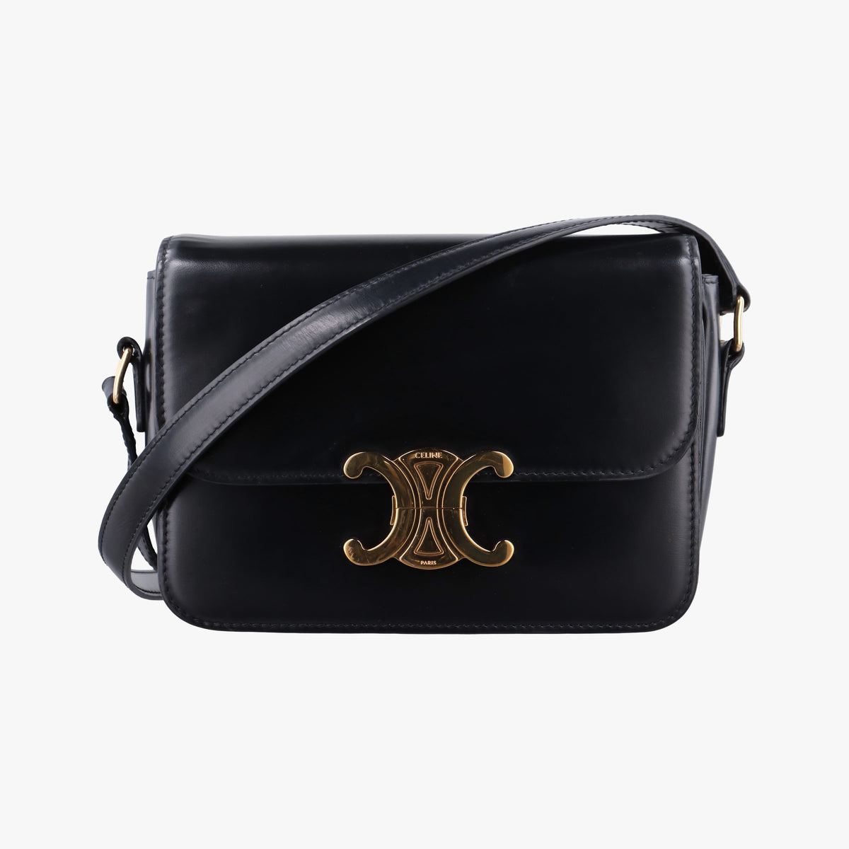 Pre-owned Celine Triomphe Black Leather  shoulderbag | stylenewstar