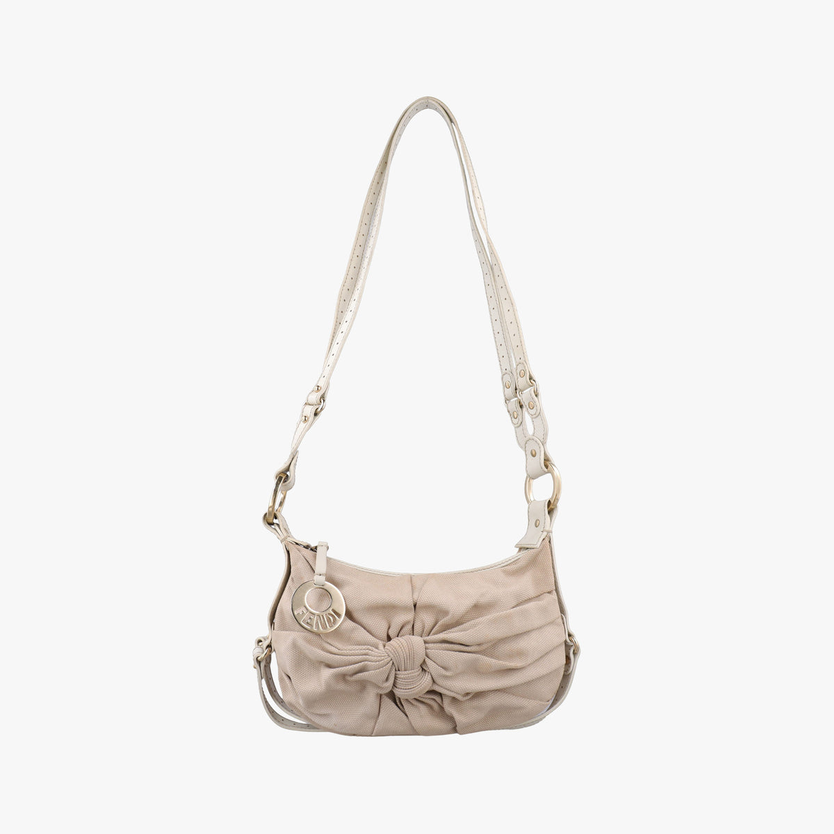 Pre-owned Fendi Knot Hobo Beige Canvas 8BT071 shoulderbag | stylenewstar
