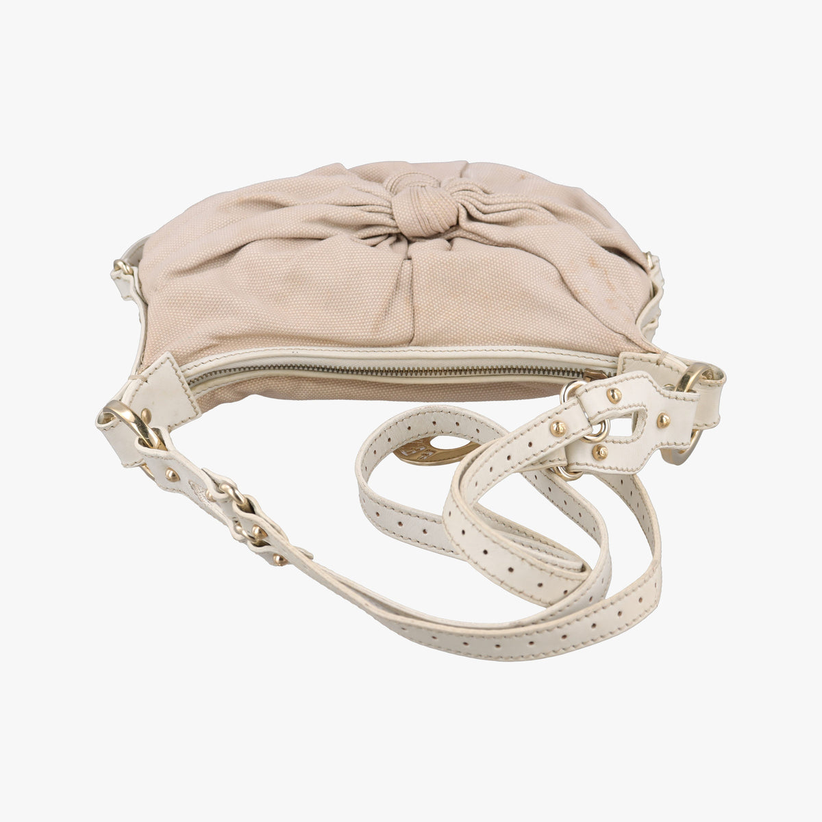 Pre-owned Fendi Knot Hobo Beige Canvas 8BT071 shoulderbag | stylenewstar