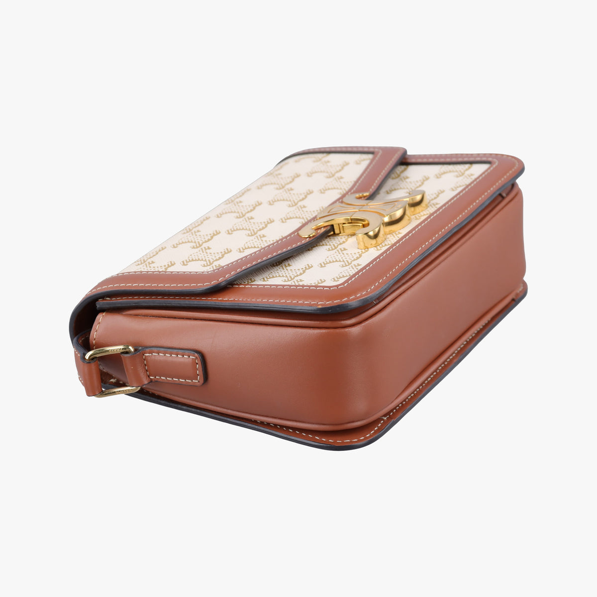 Pre-owned Celine Teen Triomphe White×brown PVC coated canvas  shoulderbag | stylenewstar