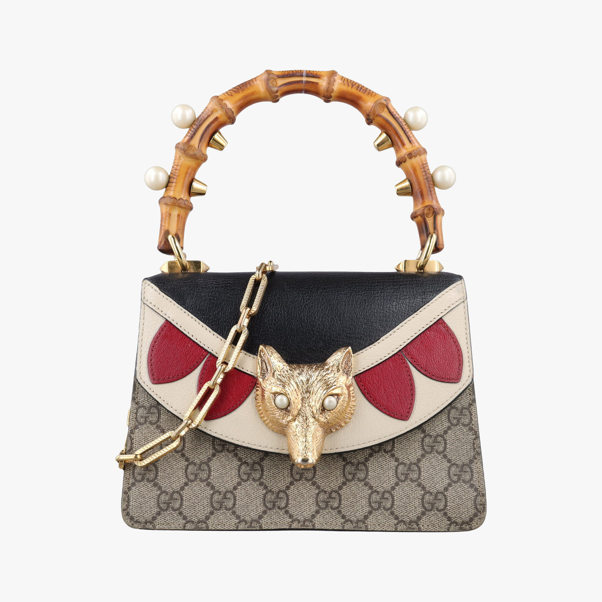 Pre-owned Gucci Fox Brooch Bamboo Beige×Multicolour PVC coated canvas×Leather 466428 shoulderbag | stylenewstar