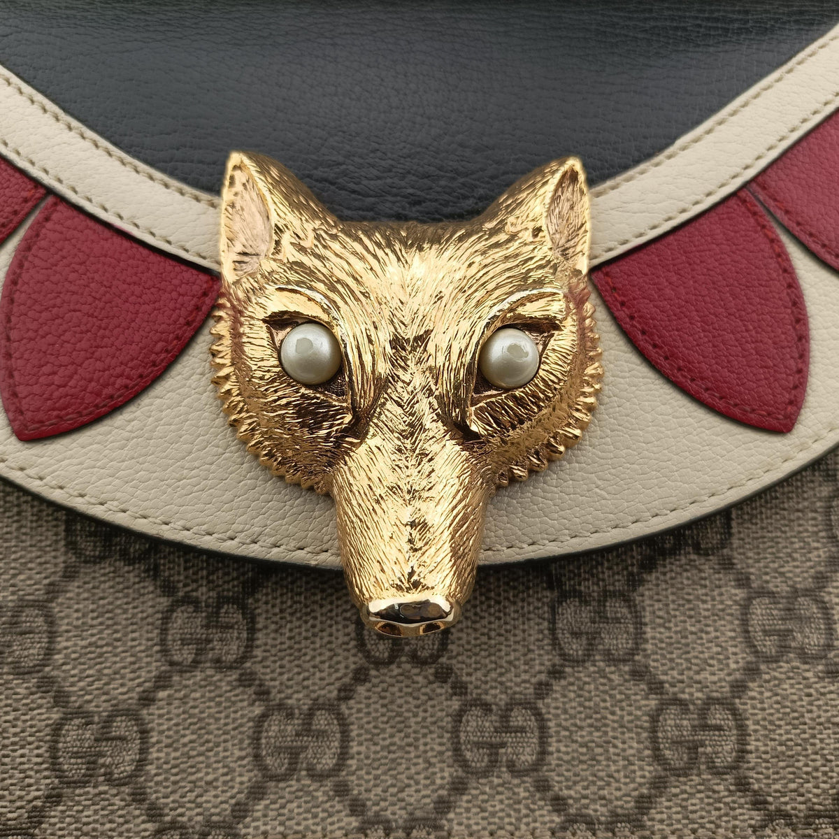 Pre-owned Gucci Fox Brooch Bamboo Beige×Multicolour PVC coated canvas×Leather 466428 shoulderbag | stylenewstar