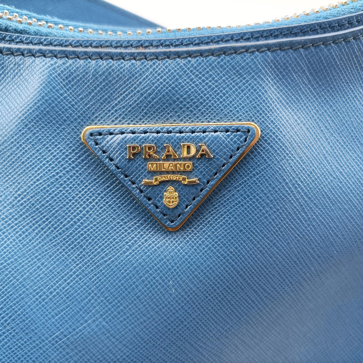 Pre-owned Prada Hobo Blue Saffiano leather  shoulderbag | stylenewstar