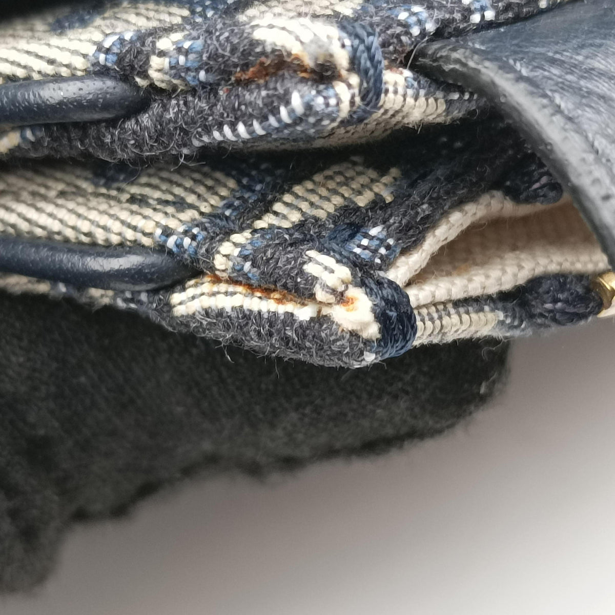 Secondhand Christian Dior Saddle Navy Jacquard×Leather  shoulderbag | stylenewstar