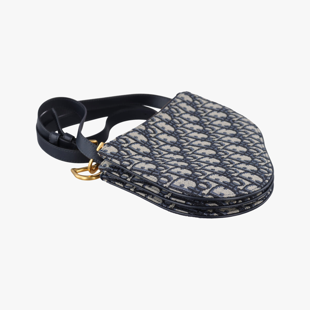 Secondhand Christian Dior Saddle Navy Jacquard×Leather  shoulderbag | stylenewstar