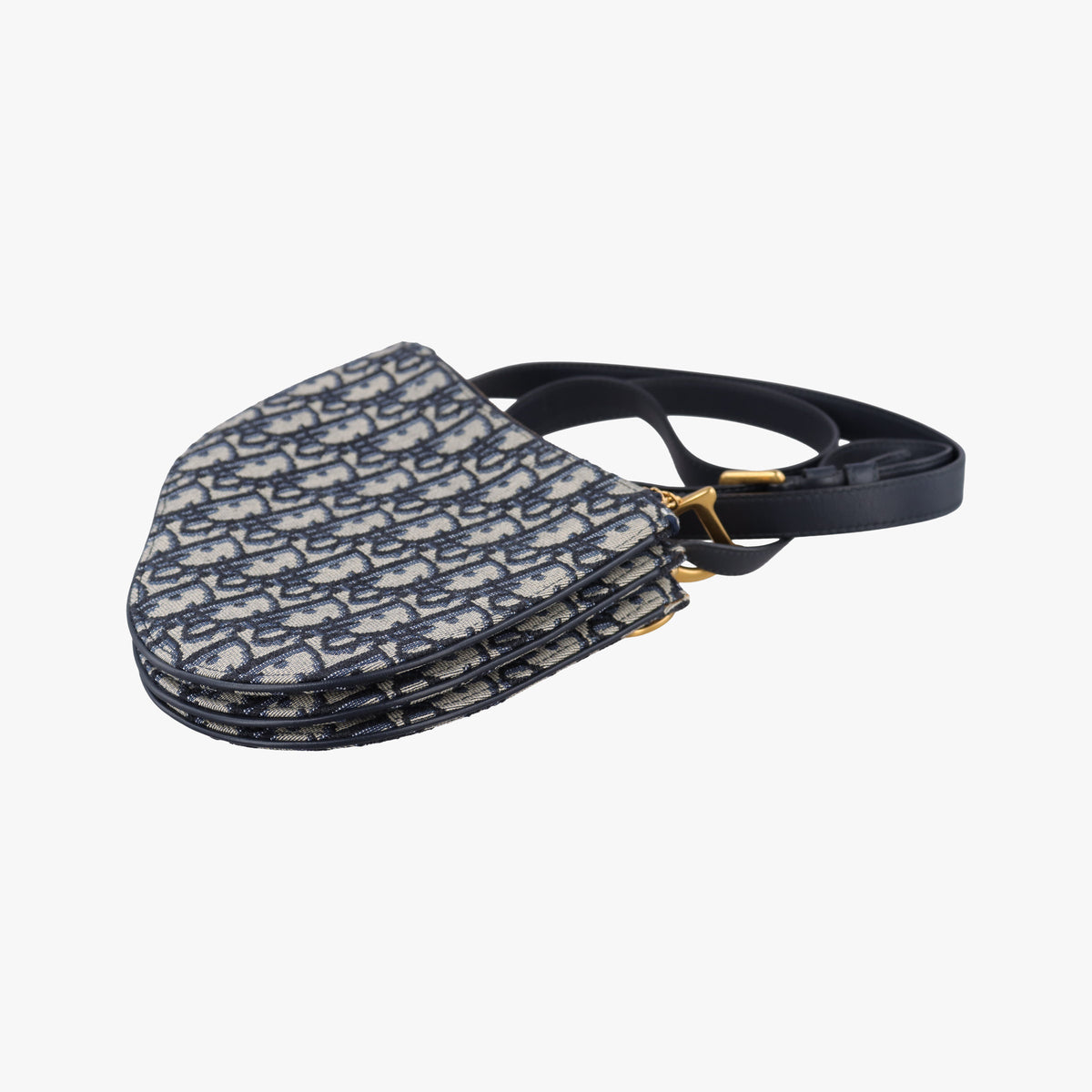 Secondhand Christian Dior Saddle Navy Jacquard×Leather  shoulderbag | stylenewstar