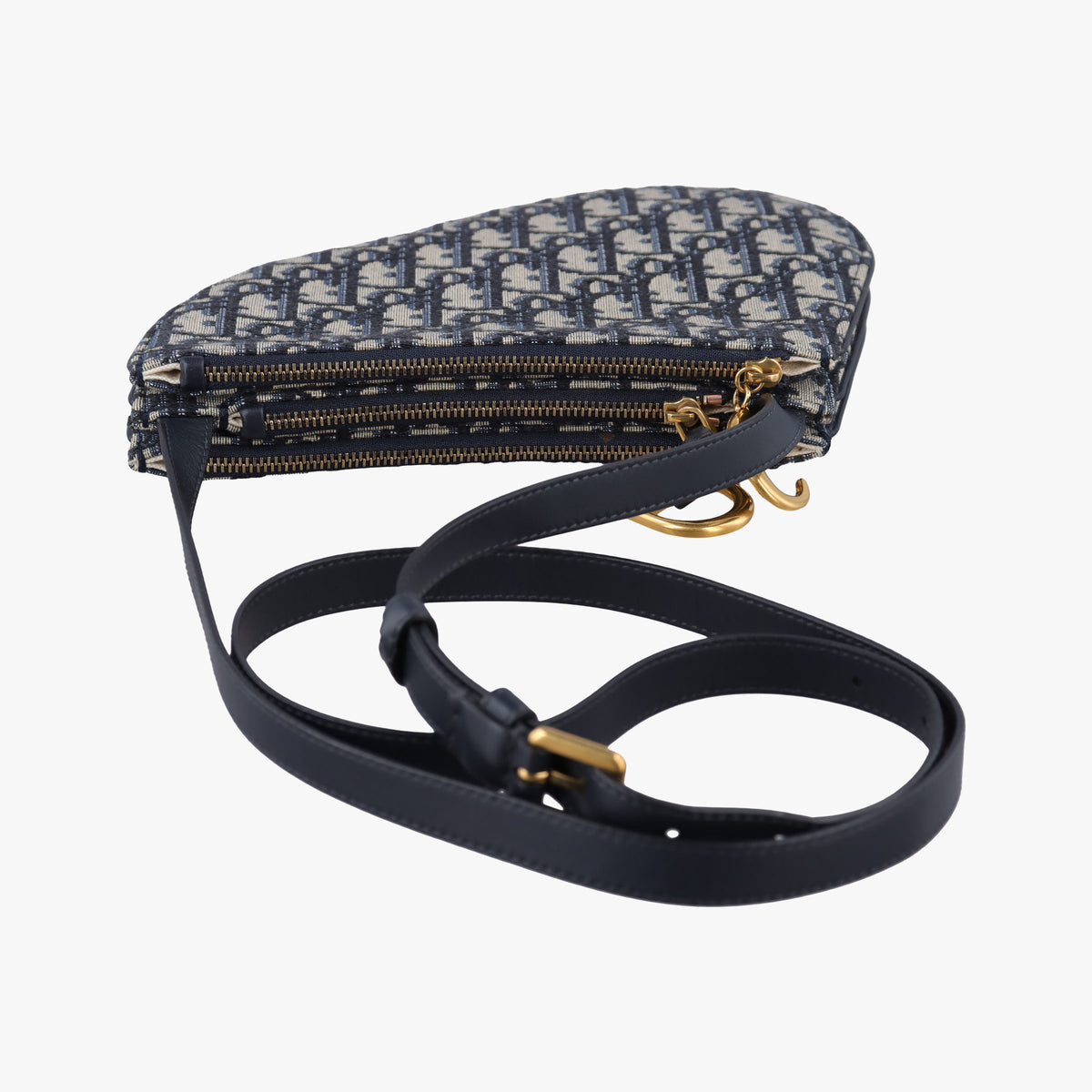 Secondhand Christian Dior Saddle Navy Jacquard×Leather  shoulderbag | stylenewstar