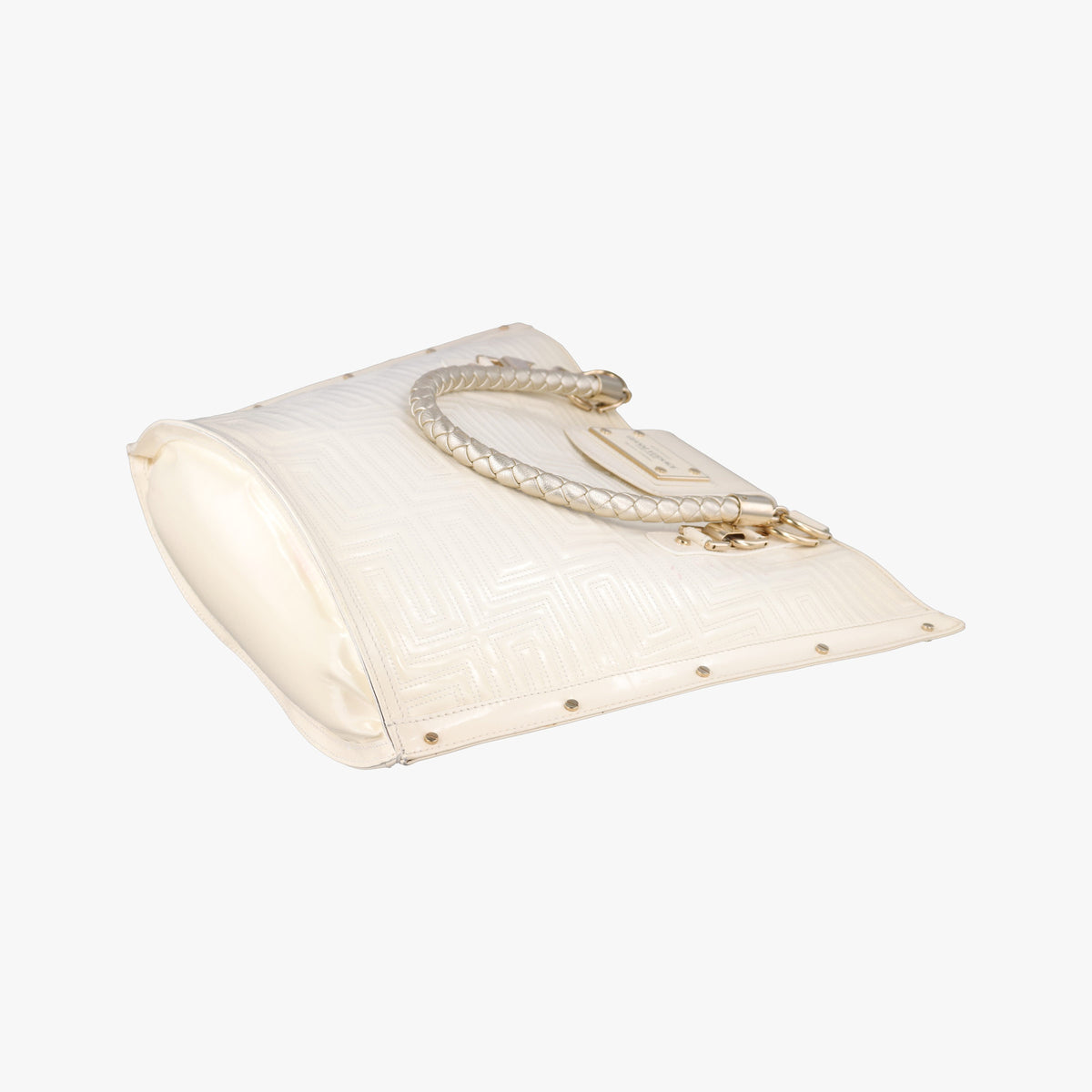 Pre-owned VERSACE Snap Out Of It White Patent  handbag | stylenewstar