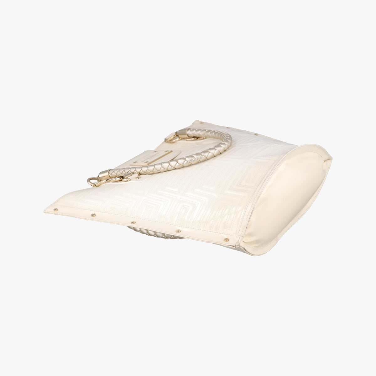 Pre-owned VERSACE Snap Out Of It White Patent  handbag | stylenewstar