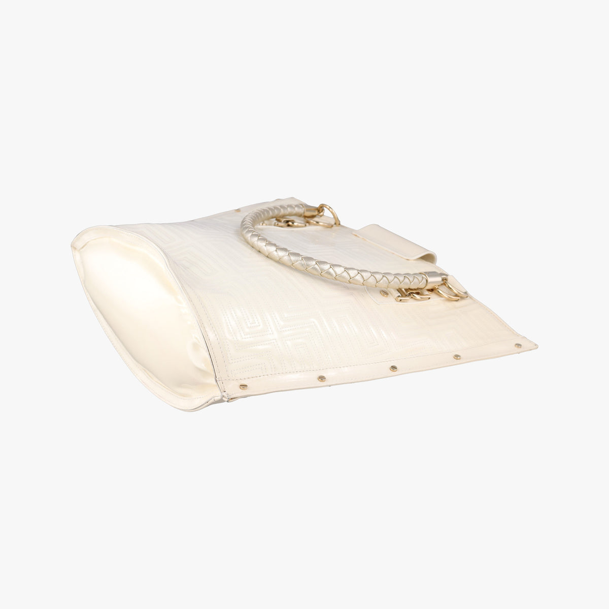 Pre-owned VERSACE Snap Out Of It White Patent  handbag | stylenewstar