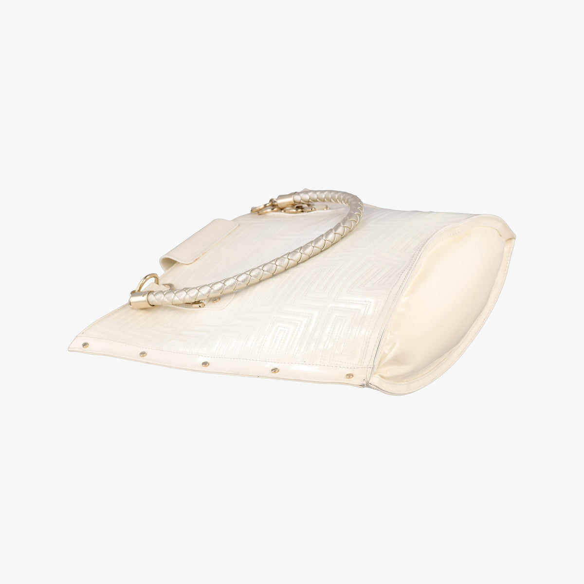 Pre-owned VERSACE Snap Out Of It White Patent  handbag | stylenewstar