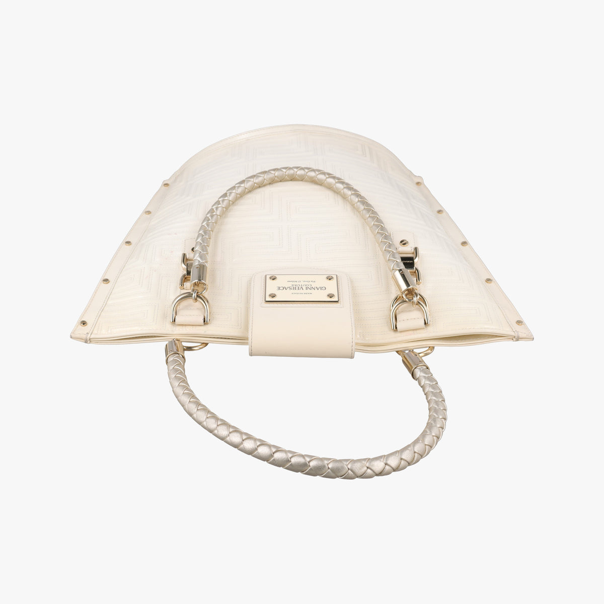 Pre-owned VERSACE Snap Out Of It White Patent  handbag | stylenewstar