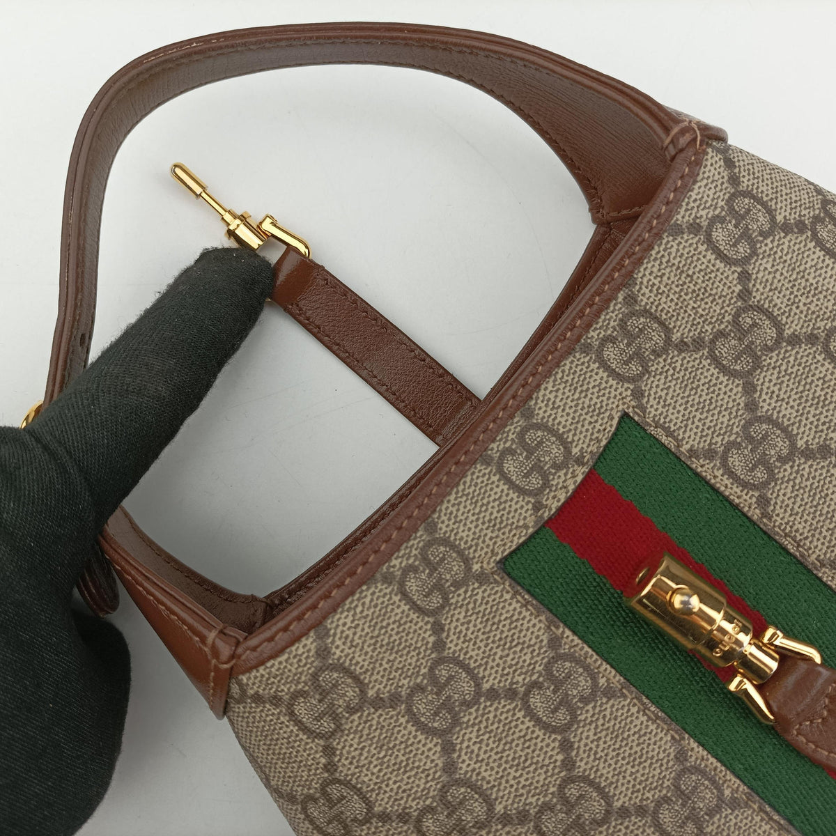 Pre-owned Gucci Jackie 1961 GG Supreme Brown PVC coated canvas×Leather 637092 handbag | stylenewstar