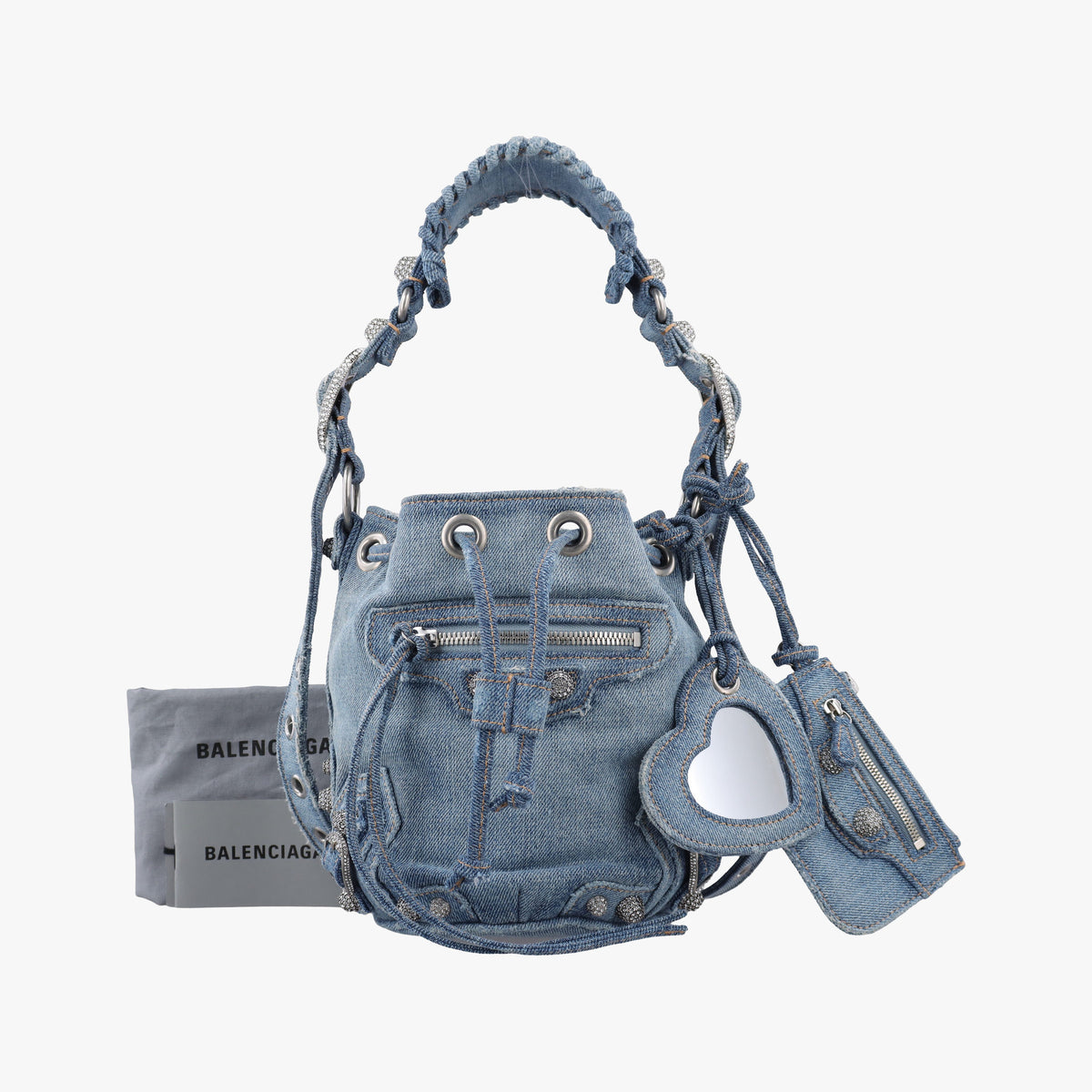 Pre-owned Balenciaga Le Cagole Bucket Blue denim  shoulderbag | stylenewstar