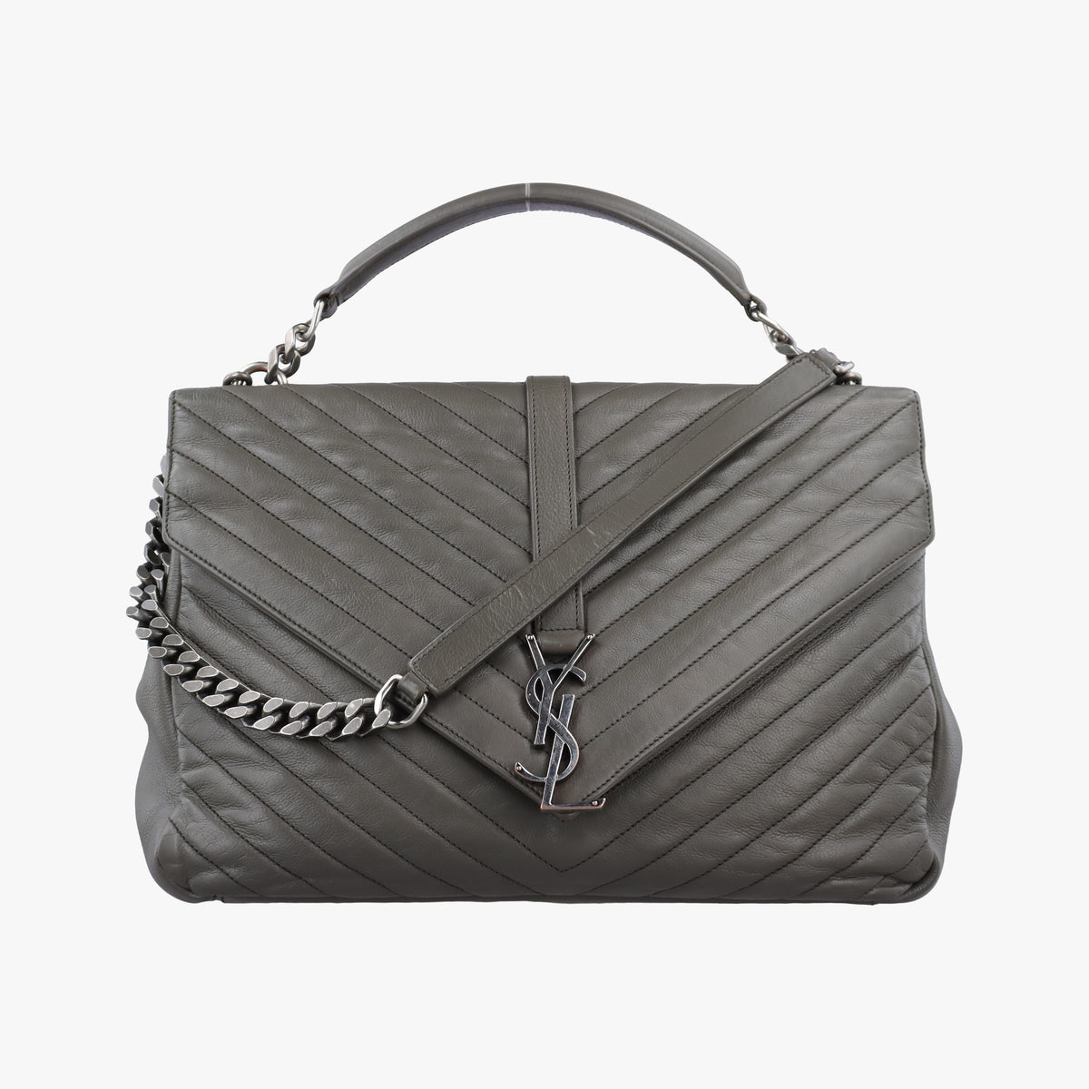 Vintage Yves Saint Laurent COLLEGE Grey Leather 392738 shoulderbag | stylenewstar