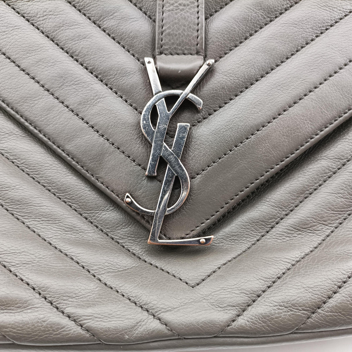 Vintage Yves Saint Laurent COLLEGE Grey Leather 392738 shoulderbag | stylenewstar