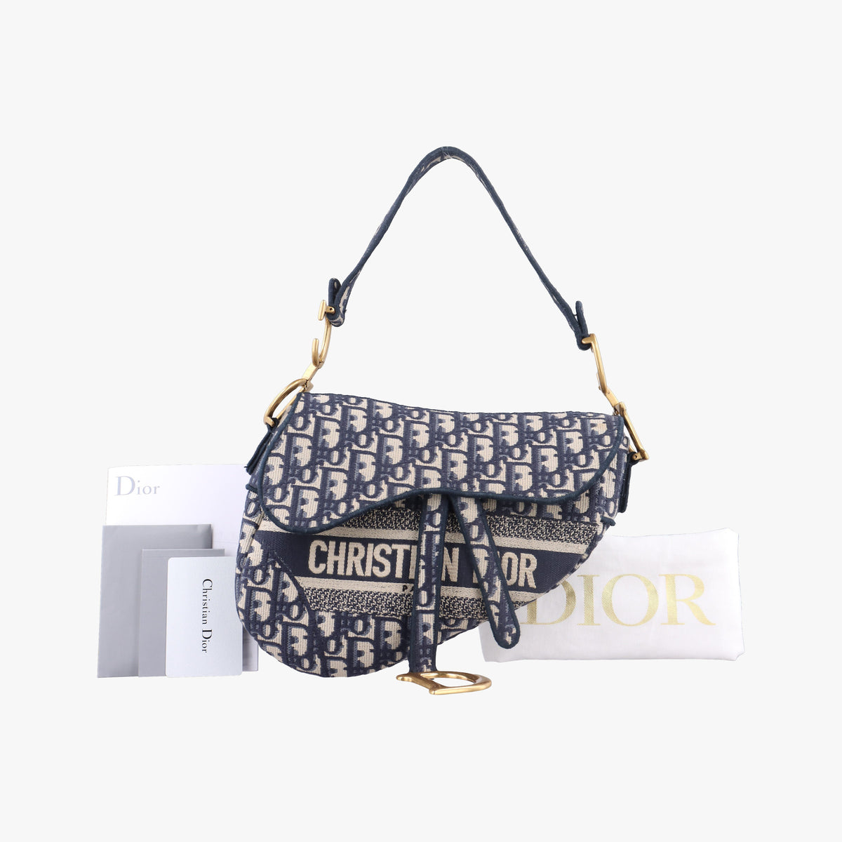 Pre-owned Christian Dior Saddle Navy Jacquard  shoulderbag | stylenewstar
