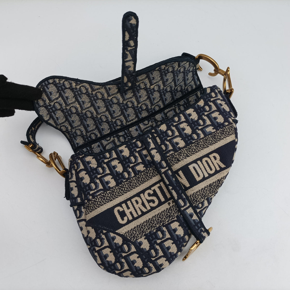 Pre-owned Christian Dior Saddle Navy Jacquard  shoulderbag | stylenewstar