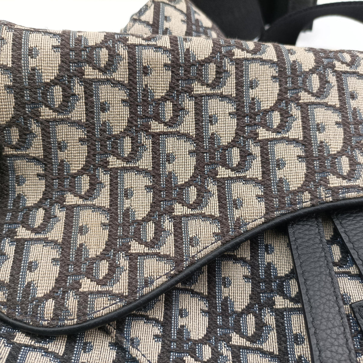 Pre-owned Christian Dior saddle Navy Jacquard×Leather  crossbodybag | stylenewstar