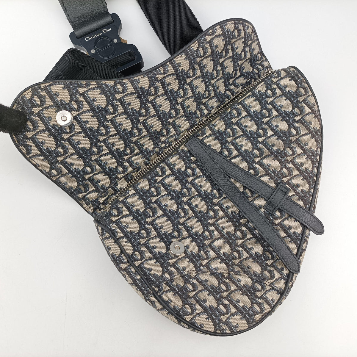 Pre-owned Christian Dior saddle Navy Jacquard×Leather  crossbodybag | stylenewstar