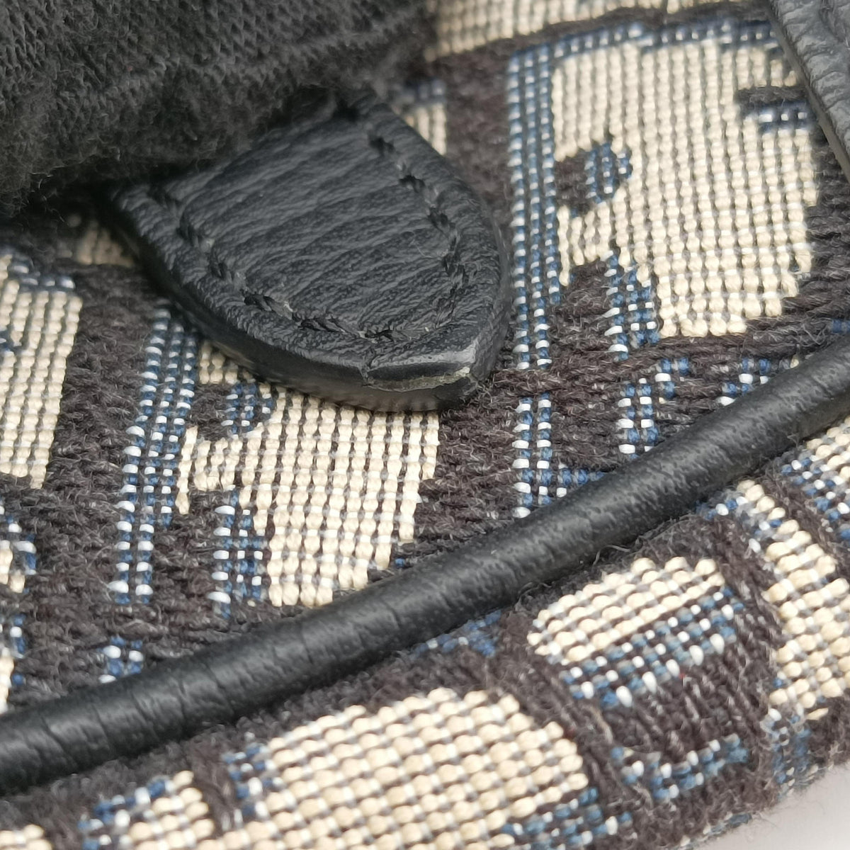 Pre-owned Christian Dior saddle Navy Jacquard×Leather  crossbodybag | stylenewstar