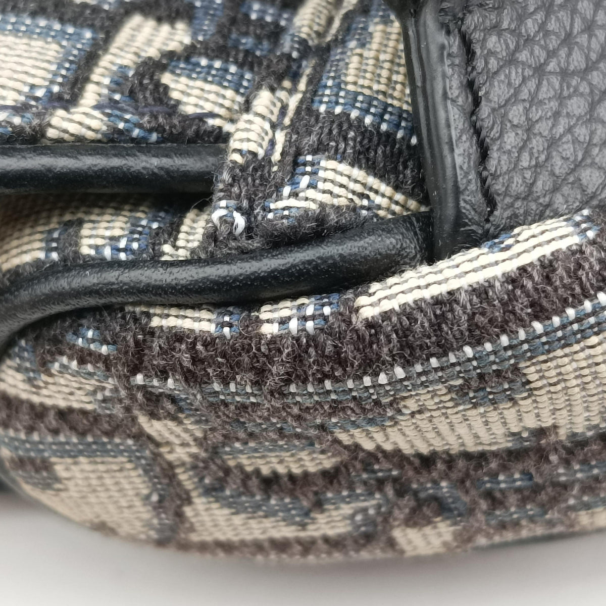 Pre-owned Christian Dior saddle Navy Jacquard×Leather  crossbodybag | stylenewstar