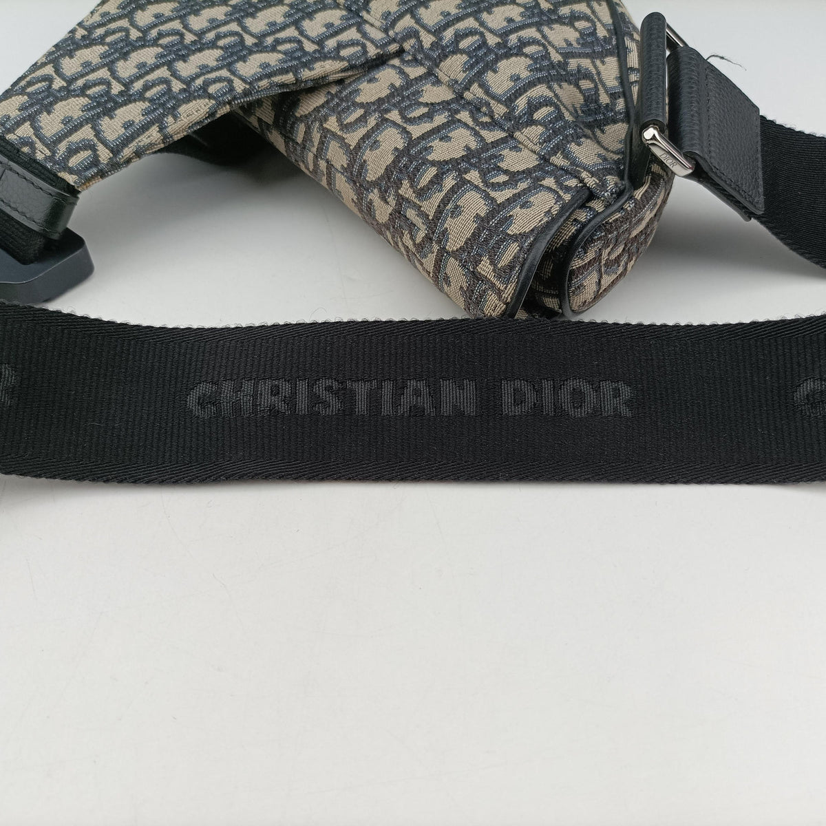 Pre-owned Christian Dior saddle Navy Jacquard×Leather  crossbodybag | stylenewstar
