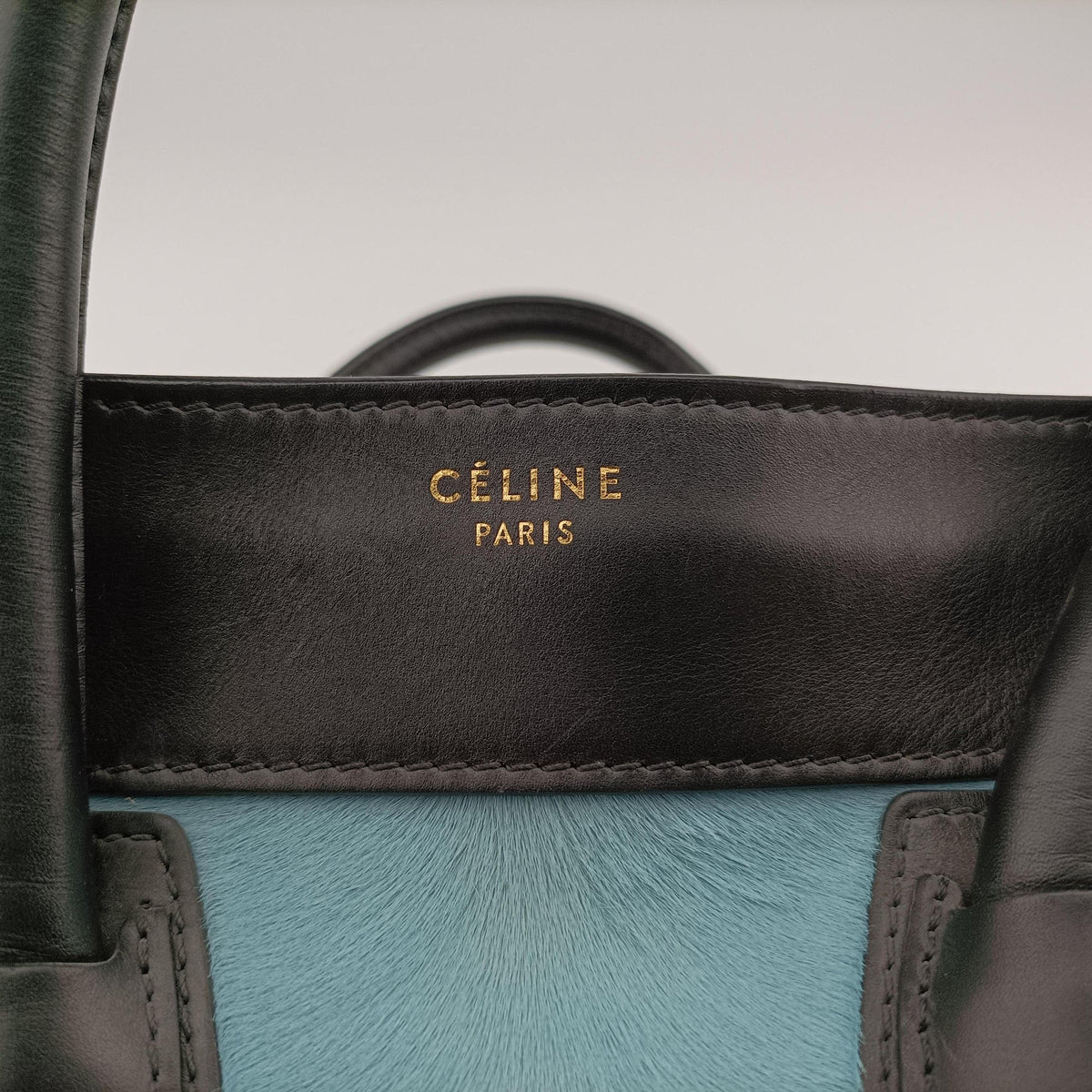 Vintage Celine Luggage Mini Shopper Black×Blue×Red Leather×Ponyhair  handbag | stylenewstar