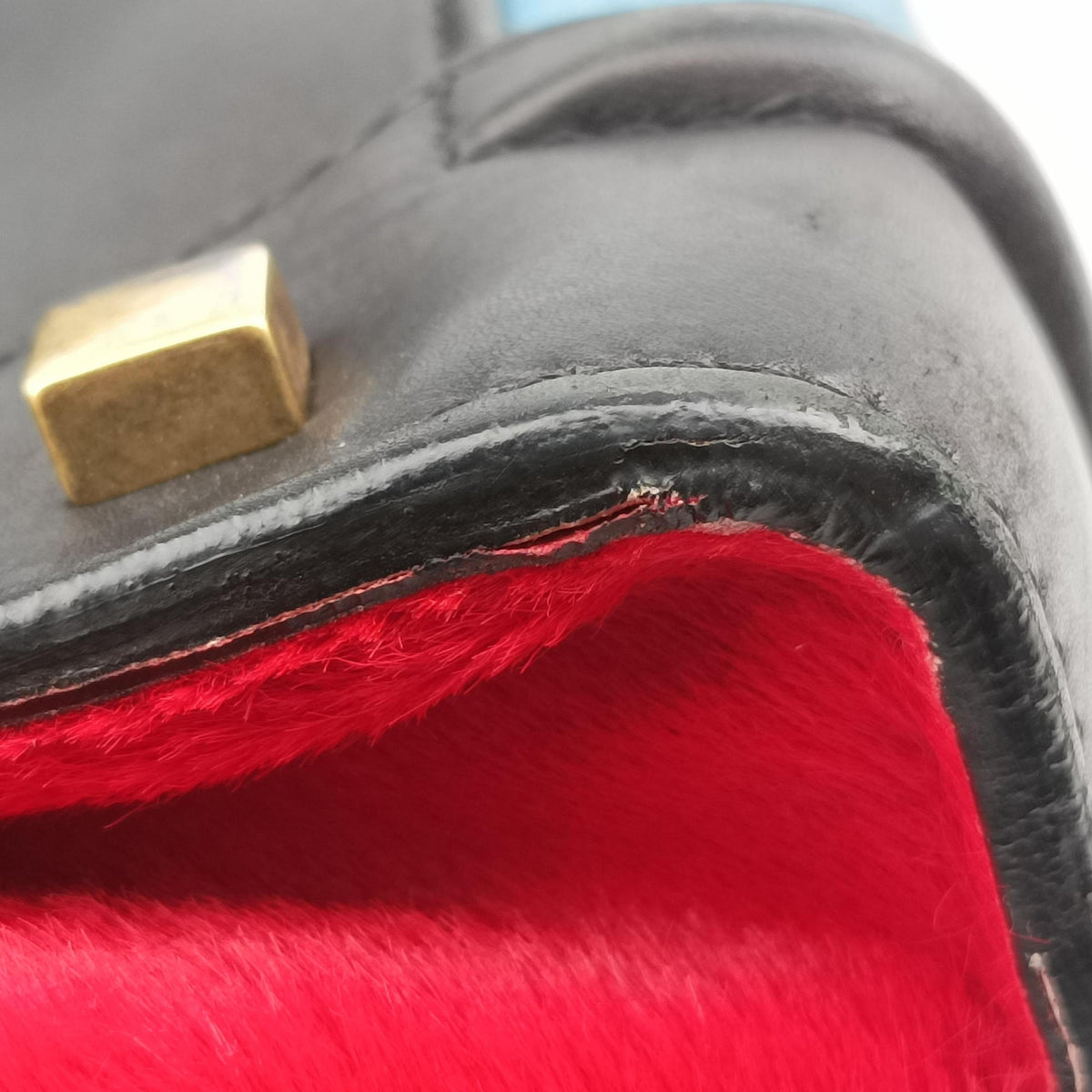 Vintage Celine Luggage Mini Shopper Black×Blue×Red Leather×Ponyhair  handbag | stylenewstar