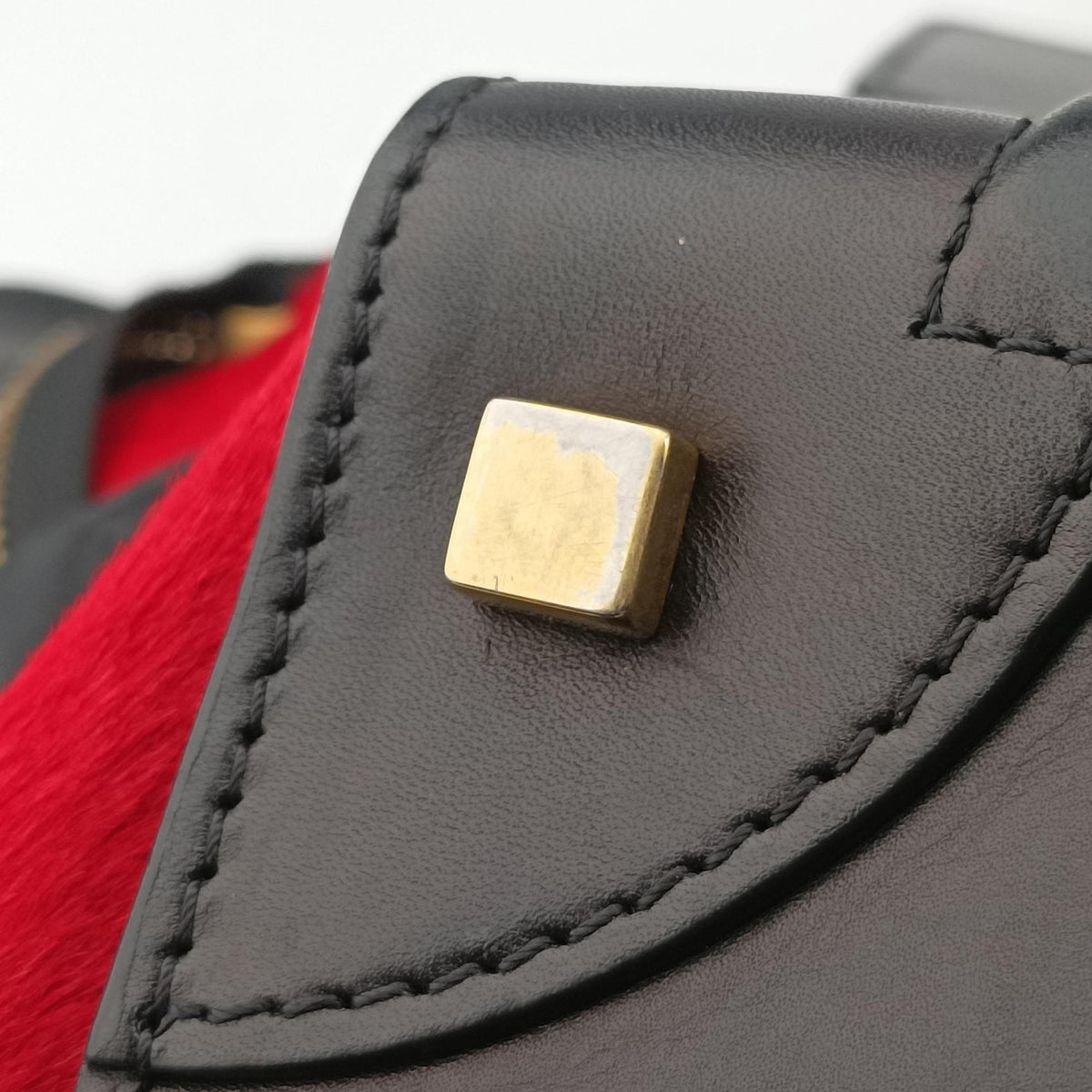 Vintage Celine Luggage Mini Shopper Black×Blue×Red Leather×Ponyhair  handbag | stylenewstar