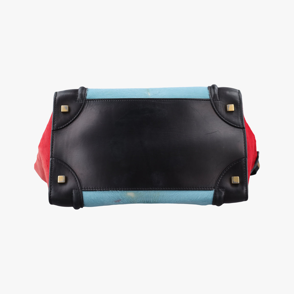 Vintage Celine Luggage Mini Shopper Black×Blue×Red Leather×Ponyhair  handbag | stylenewstar