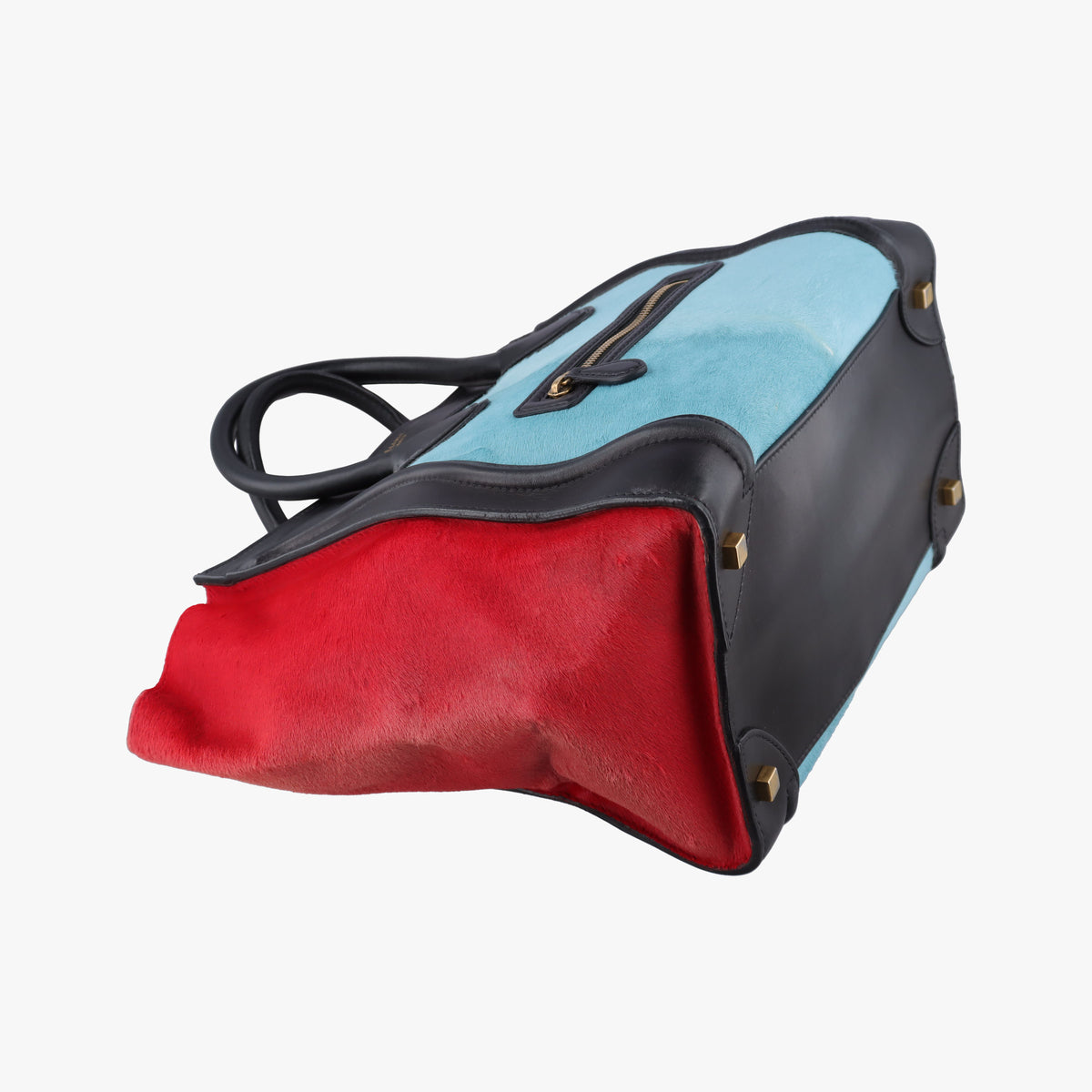 Vintage Celine Luggage Mini Shopper Black×Blue×Red Leather×Ponyhair  handbag | stylenewstar