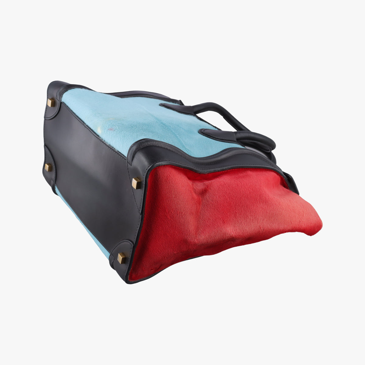 Vintage Celine Luggage Mini Shopper Black×Blue×Red Leather×Ponyhair  handbag | stylenewstar