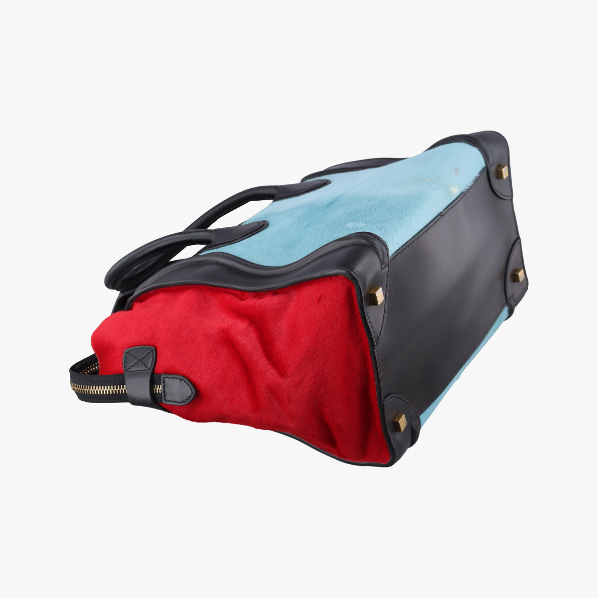 Vintage Celine Luggage Mini Shopper Black×Blue×Red Leather×Ponyhair  handbag | stylenewstar