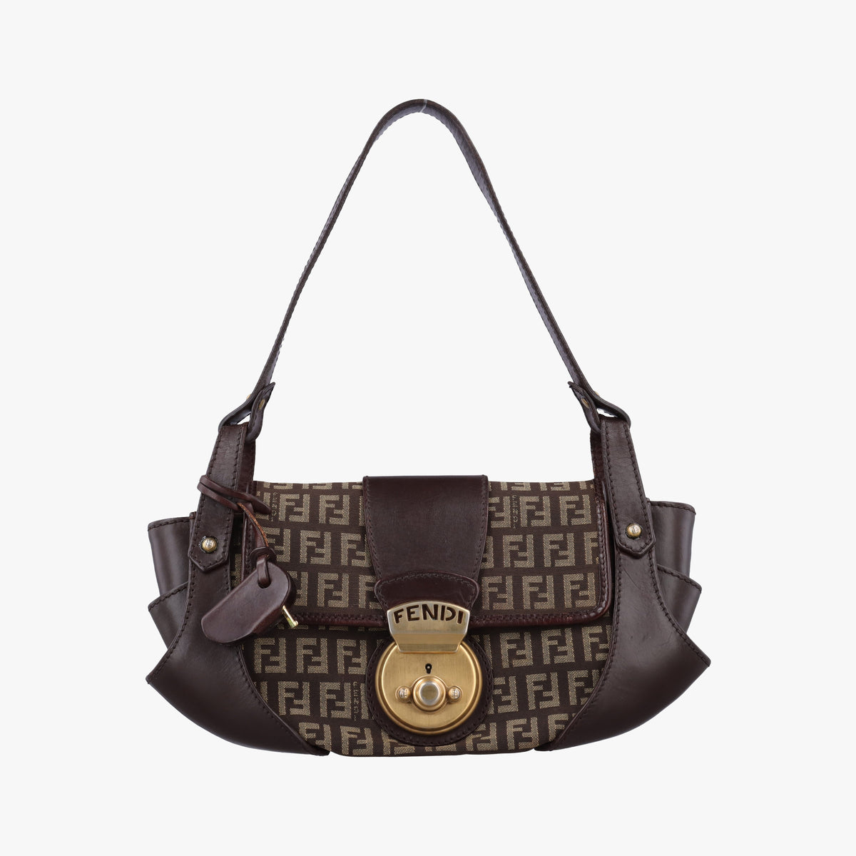 Pre-owned Fendi Zucchino Borsa Brown Canvas×Leather 8BR429 shoulderbag | stylenewstar