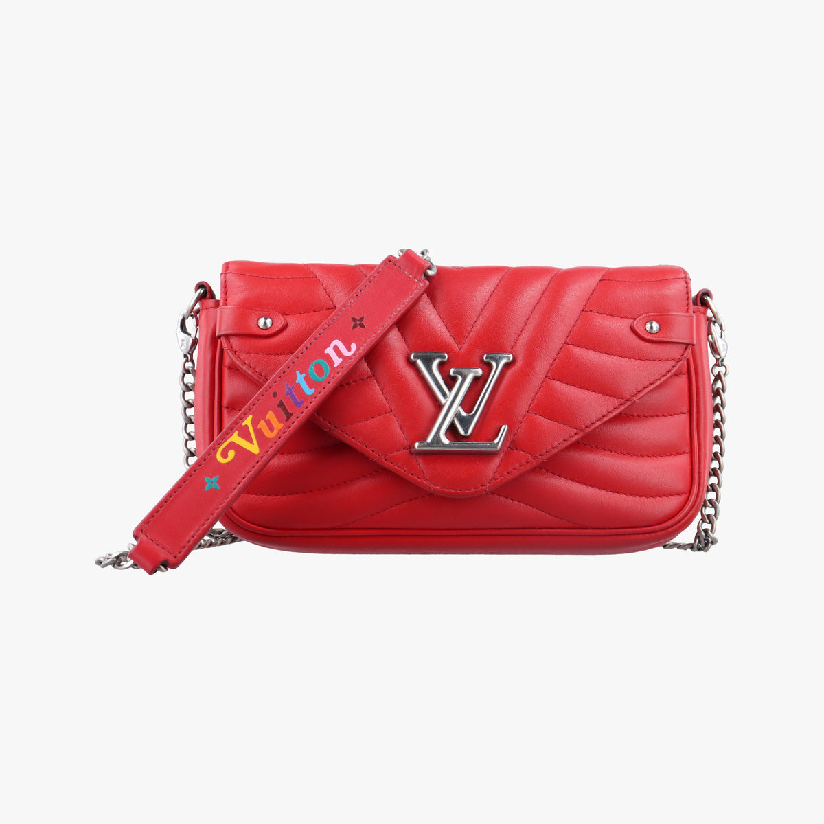 Pre-owned Louis Vuitton New Wave Chain Pochette ECARLATE Leather M63956 shoulderbag | stylenewstar