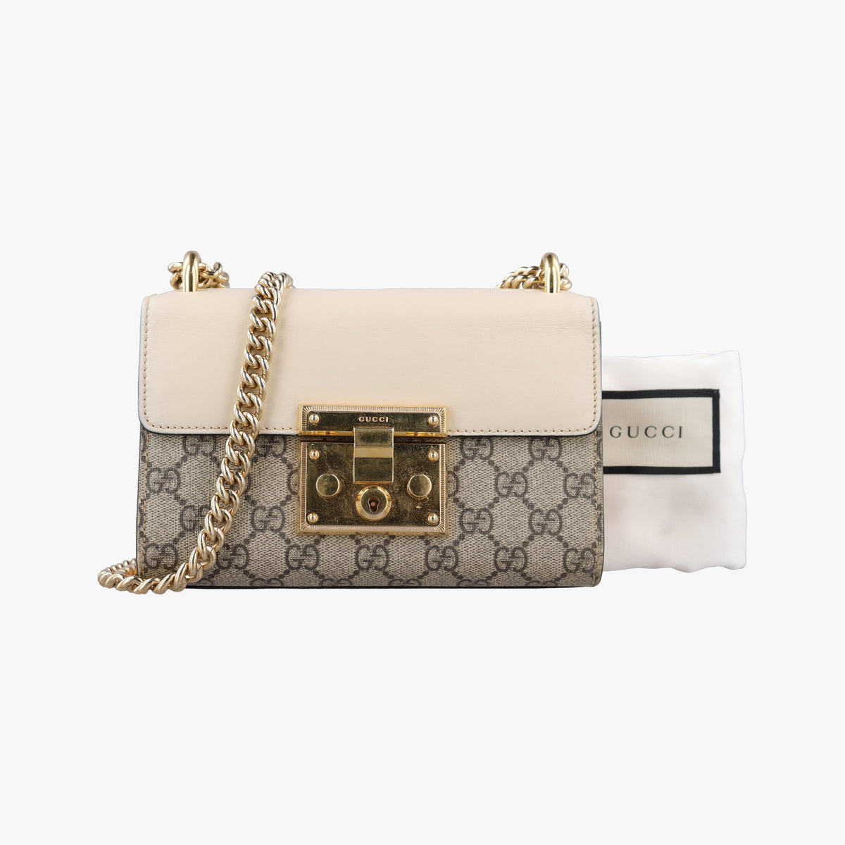 Pre-owned Gucci Padlock beige×white×Brown PVC coated canvas×leather 409487 shoulderbag | stylenewstar